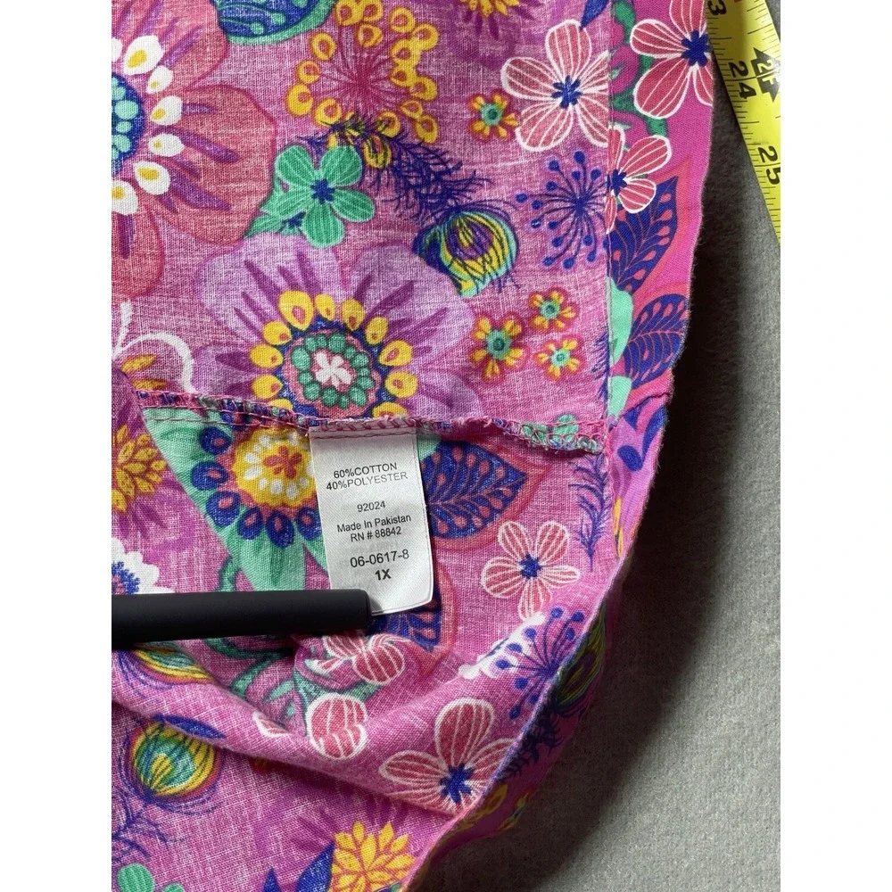 Vtg Nightgown Womens Plus 1X Pink Floral Pockets House Dress Muumuu‎ Midi Travel